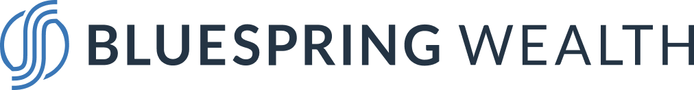 Bluespring Wealth corporate logo displayed in blue typography with abstract circular icon mark