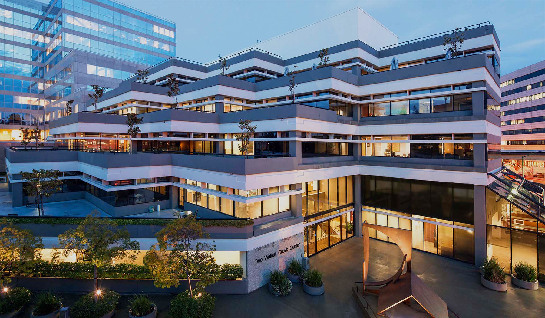 Exterior architecture shot of the Walnut Creek office location representing company headquarters, stability, professional presence, and client accessibility